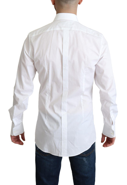 Camisa Formal de Hombre en Popelín de Algodón Blanco con Pechera de Dolce & Gabbana