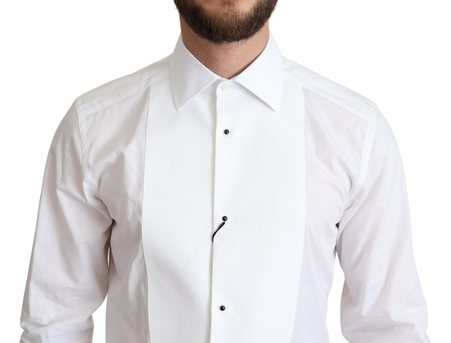 Camisa Formal de Hombre en Popelín de Algodón Blanco con Pechera de Dolce & Gabbana