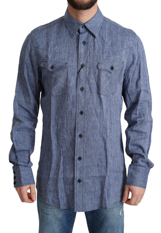 Camisa Casual de Hombre con Botones Rayas Azules Dolce & Gabbana