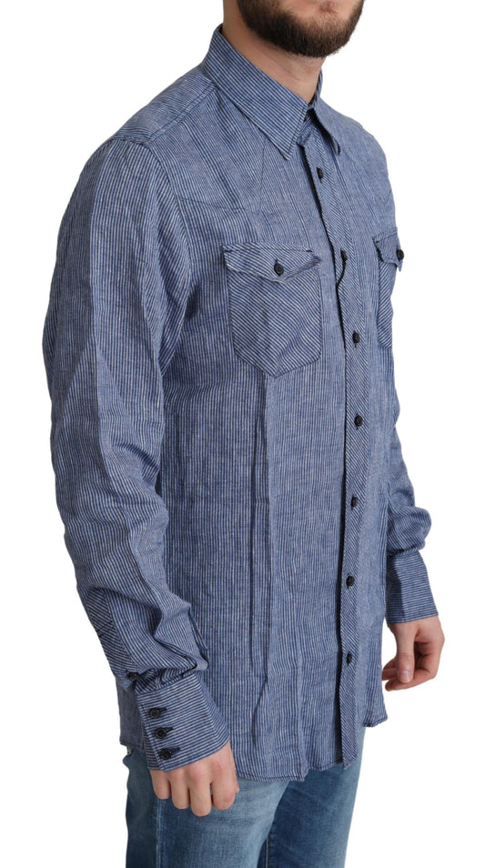 Camisa Casual de Hombre con Botones Rayas Azules Dolce & Gabbana