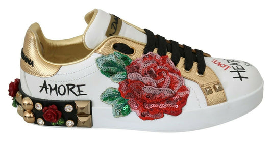 Zapatillas Dolce & Gabbana White Roses de Lentejuelas y Cristales para Mujer