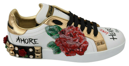 Zapatillas Dolce & Gabbana White Roses de Lentejuelas y Cristales para Mujer