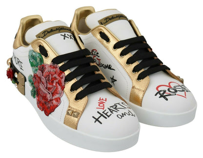 Zapatillas Dolce & Gabbana White Roses de Lentejuelas y Cristales para Mujer