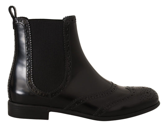 Botines planos de cuero negro Dolce & Gabbana