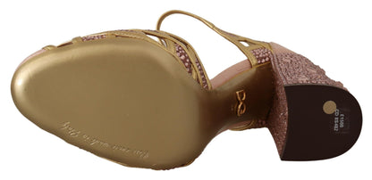 Zapatos de tacón de tiras en T de piel dorada rosa con cristales de Dolce & Gabbana