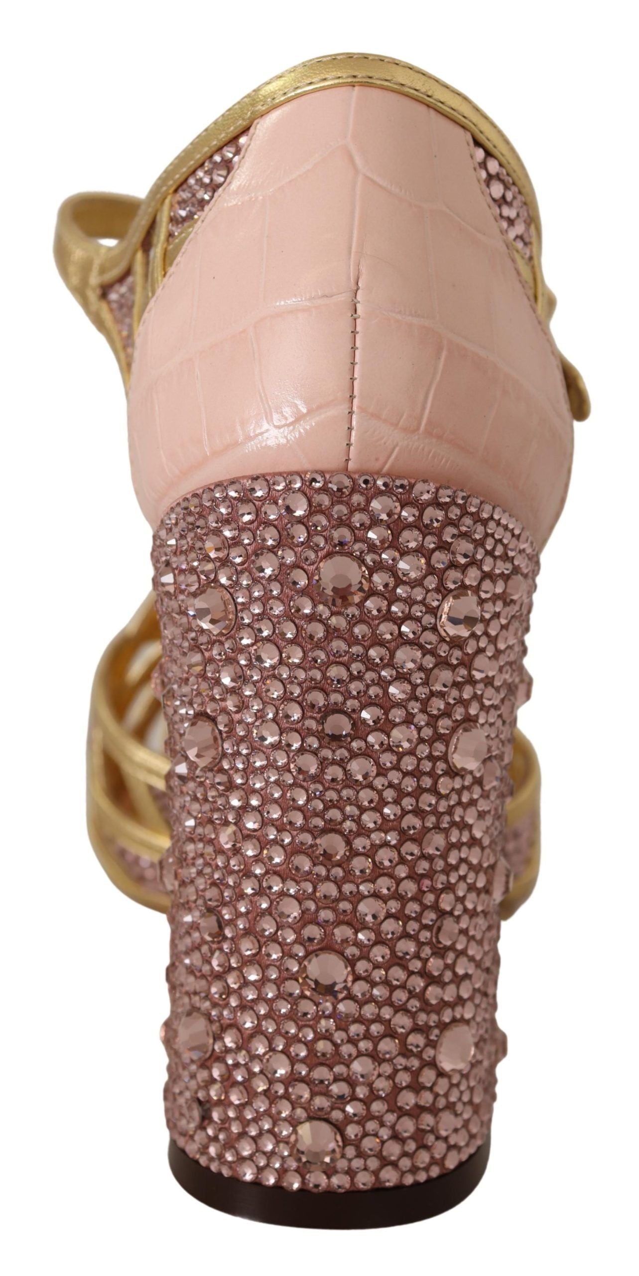 Zapatos de tacón de tiras en T de piel dorada rosa con cristales de Dolce & Gabbana