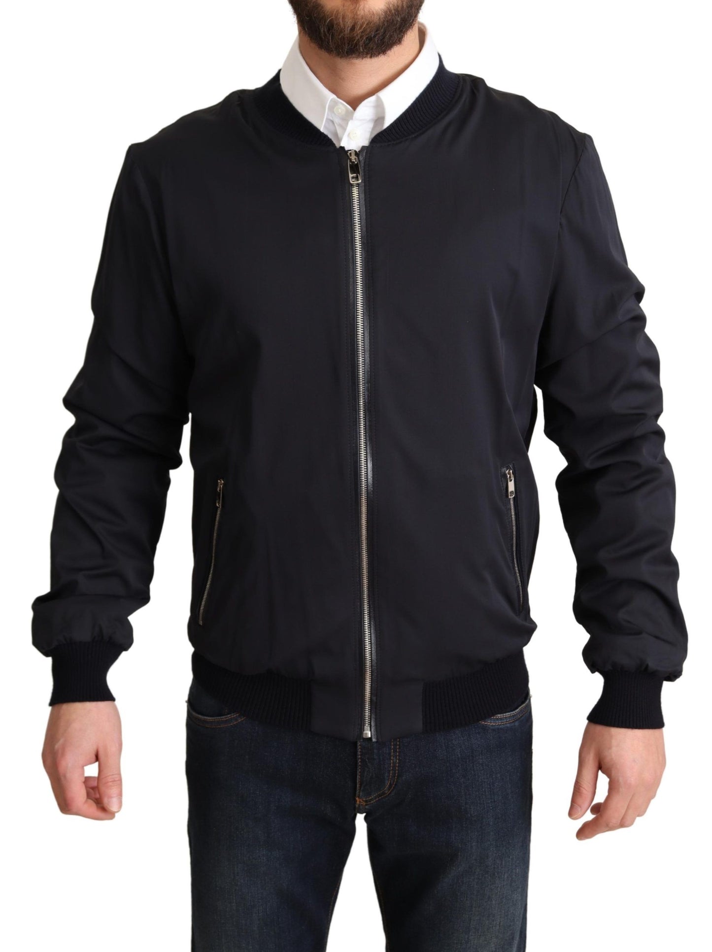 Chaqueta Bomber Corta de Seda Azul para Hombre Dolce & Gabbana
