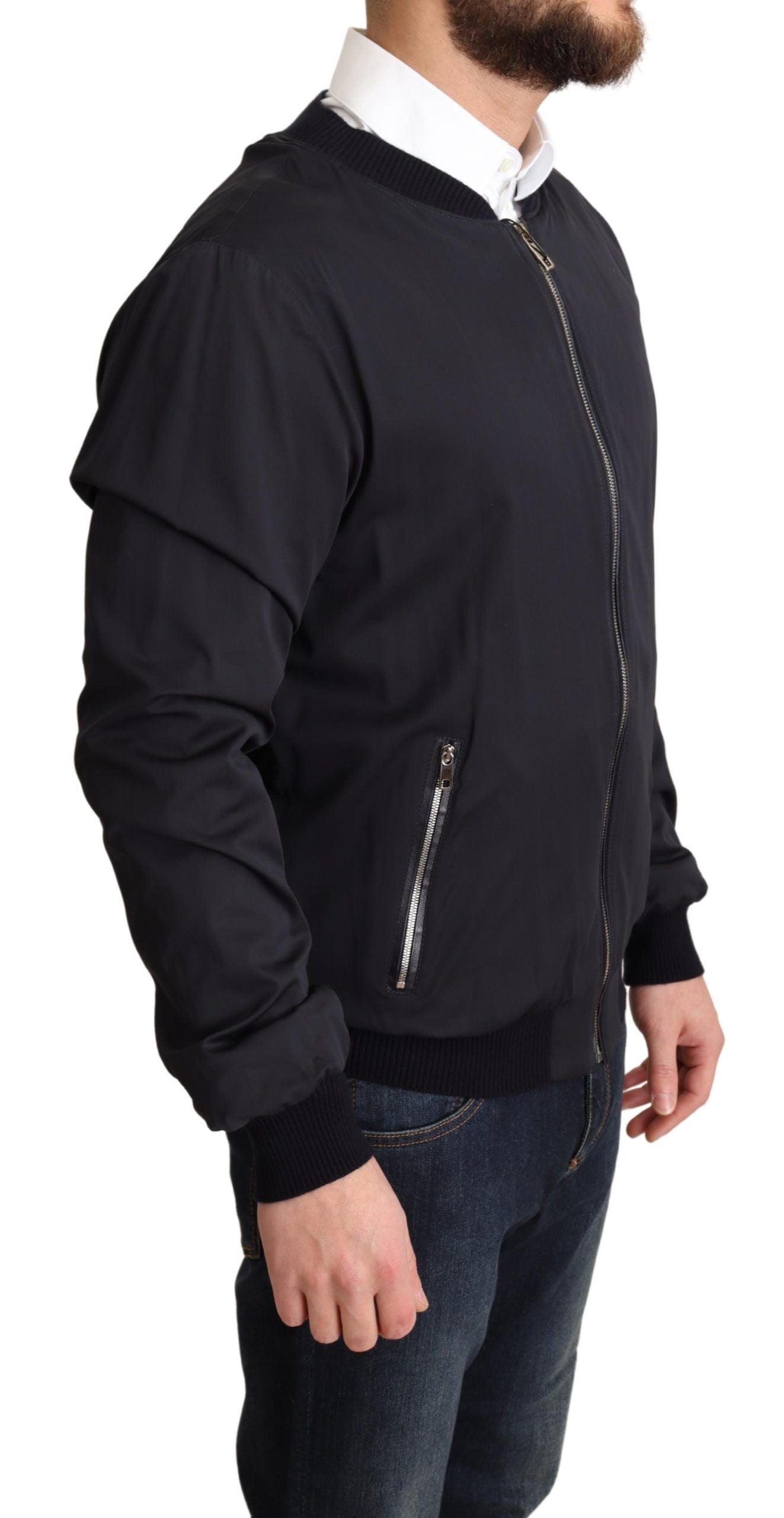 Chaqueta Bomber Corta de Seda Azul para Hombre Dolce & Gabbana