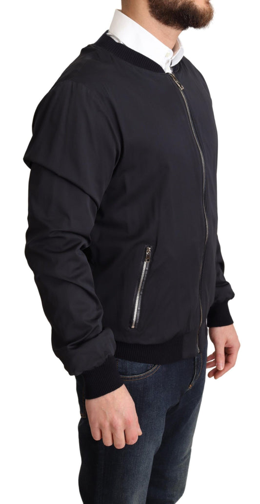 Chaqueta Bomber Corta de Seda Azul para Hombre Dolce & Gabbana