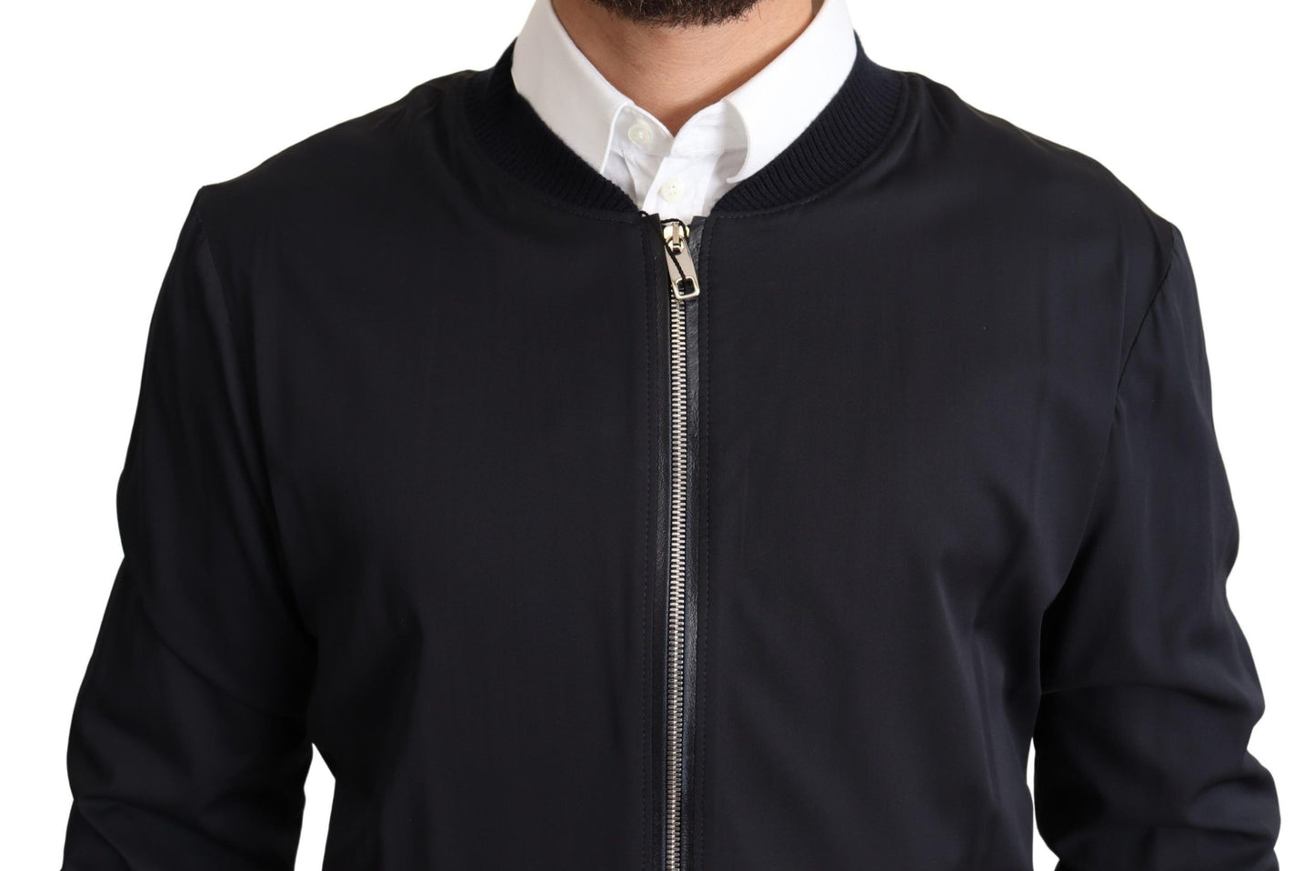 Chaqueta Bomber Corta de Seda Azul para Hombre Dolce & Gabbana
