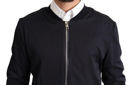 Chaqueta Bomber Corta de Seda Azul para Hombre Dolce & Gabbana