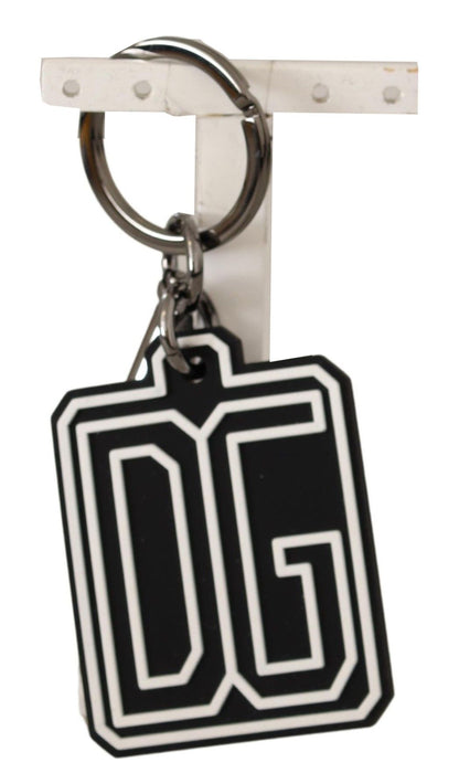 Llavero Dolce & Gabbana Negro Blanco con Logotipo DG de Goma y Anillo Plateado