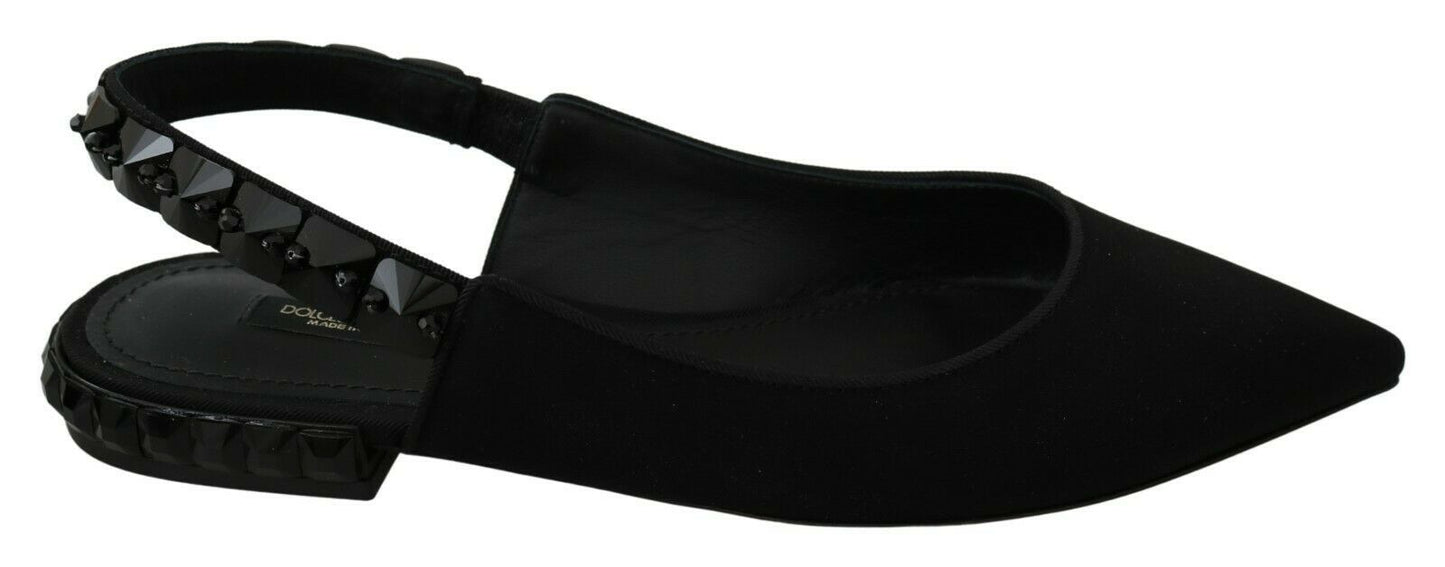 Zapatos planos negros destalonados de raso Dolce & Gabbana