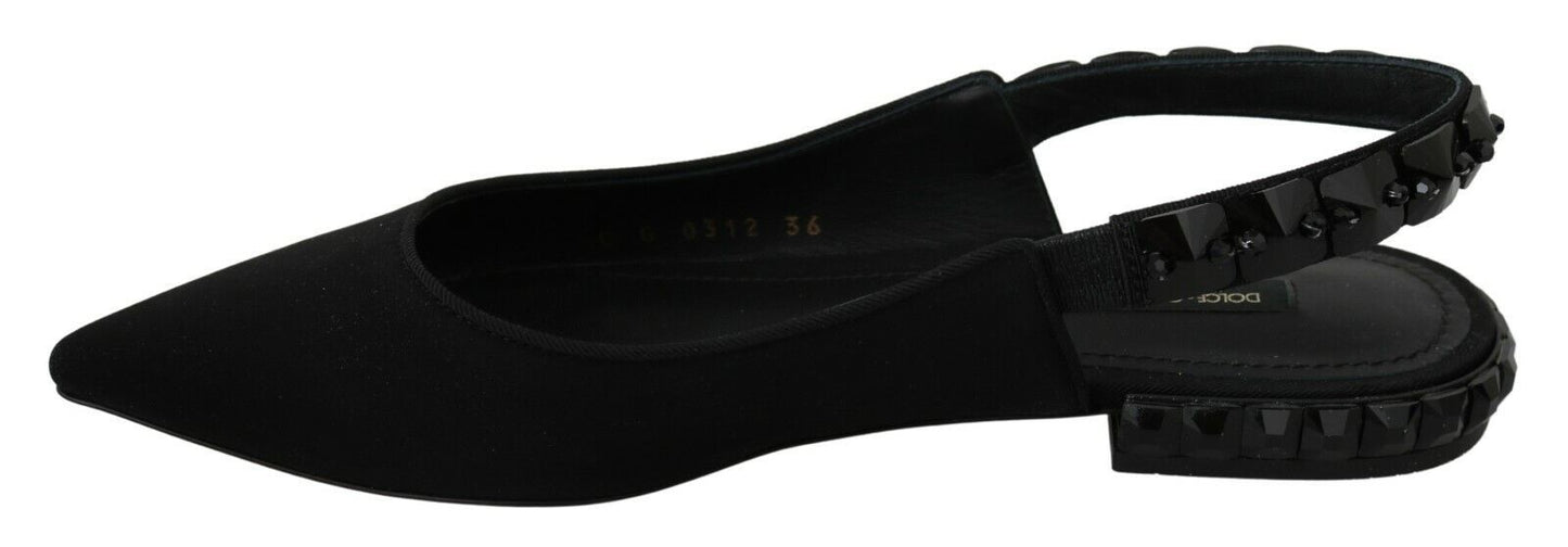 Zapatos planos negros destalonados de raso Dolce & Gabbana