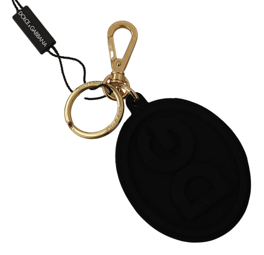 Llavero Dolce & Gabbana negro de caucho con logo DG de latón dorado