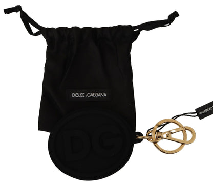 Llavero Dolce & Gabbana negro de caucho con logo DG de latón dorado