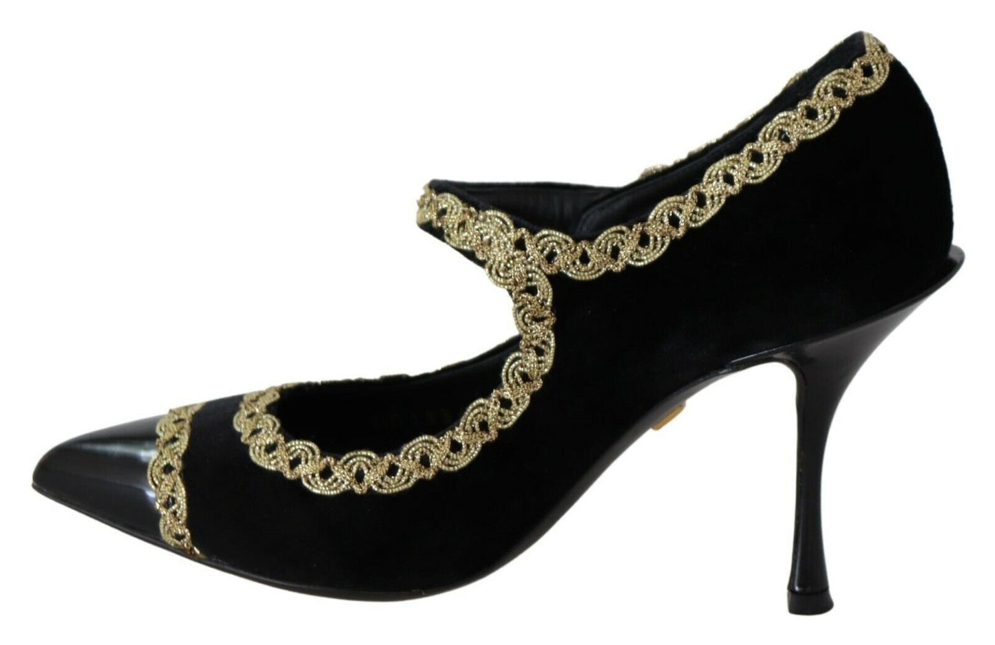 Zapatos de salón Dolce & Gabbana de terciopelo negro adornados tipo Mary Jane