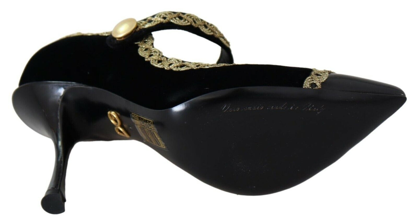 Zapatos de salón Dolce & Gabbana de terciopelo negro adornados tipo Mary Jane