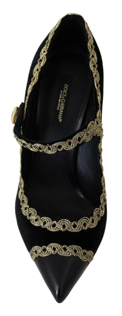 Zapatos de salón Dolce & Gabbana de terciopelo negro adornados tipo Mary Jane