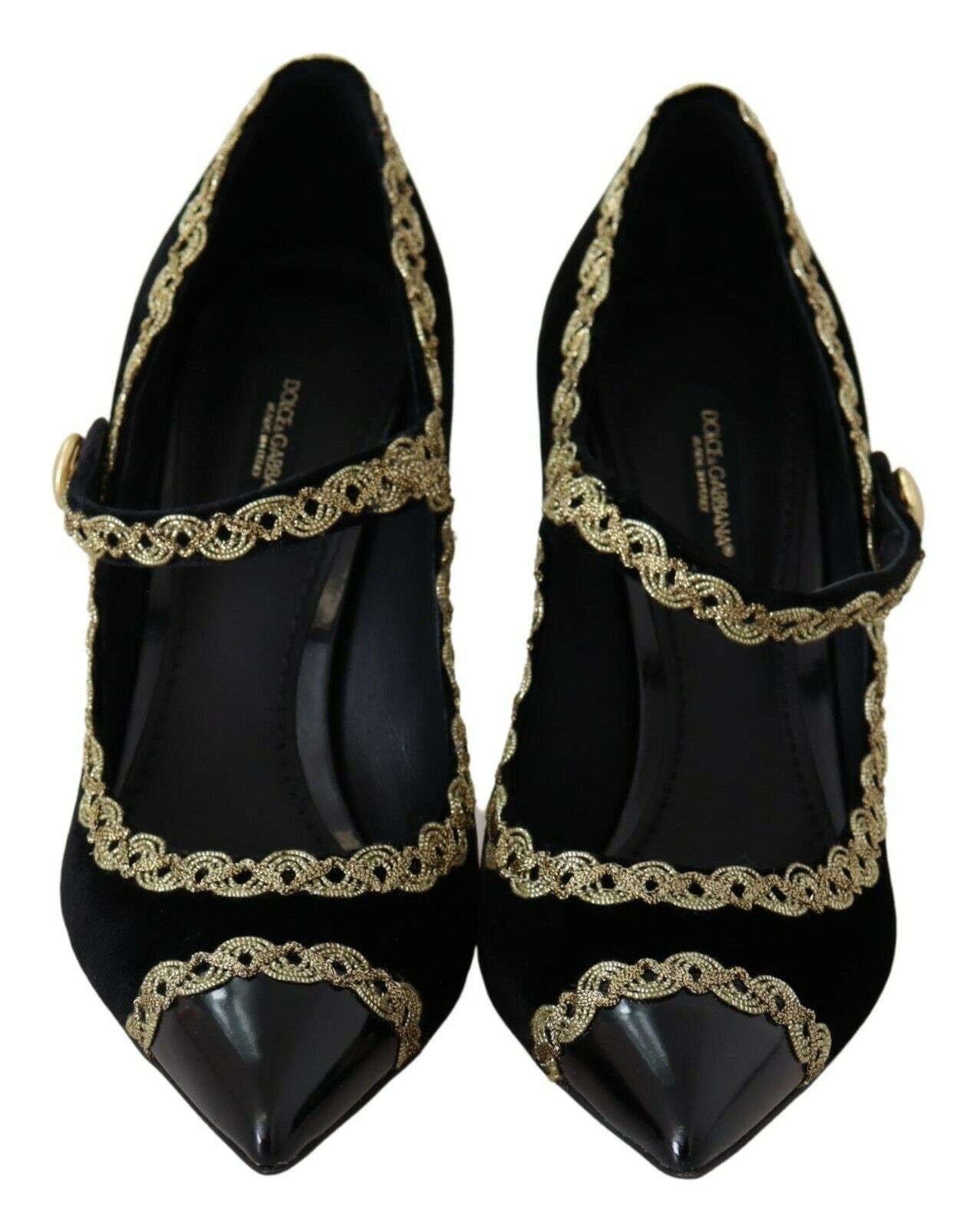 Zapatos de salón Dolce & Gabbana de terciopelo negro adornados tipo Mary Jane