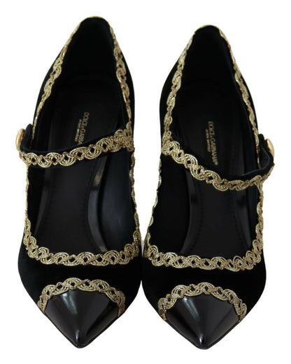 Zapatos de salón Dolce & Gabbana de terciopelo negro adornados tipo Mary Jane