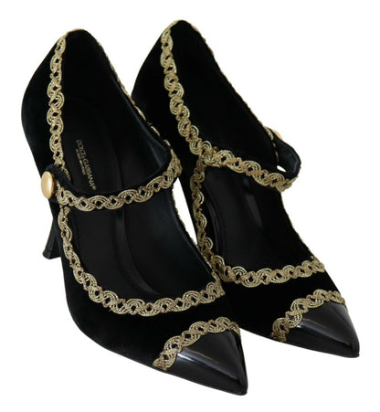 Zapatos de salón Dolce & Gabbana de terciopelo negro adornados tipo Mary Jane
