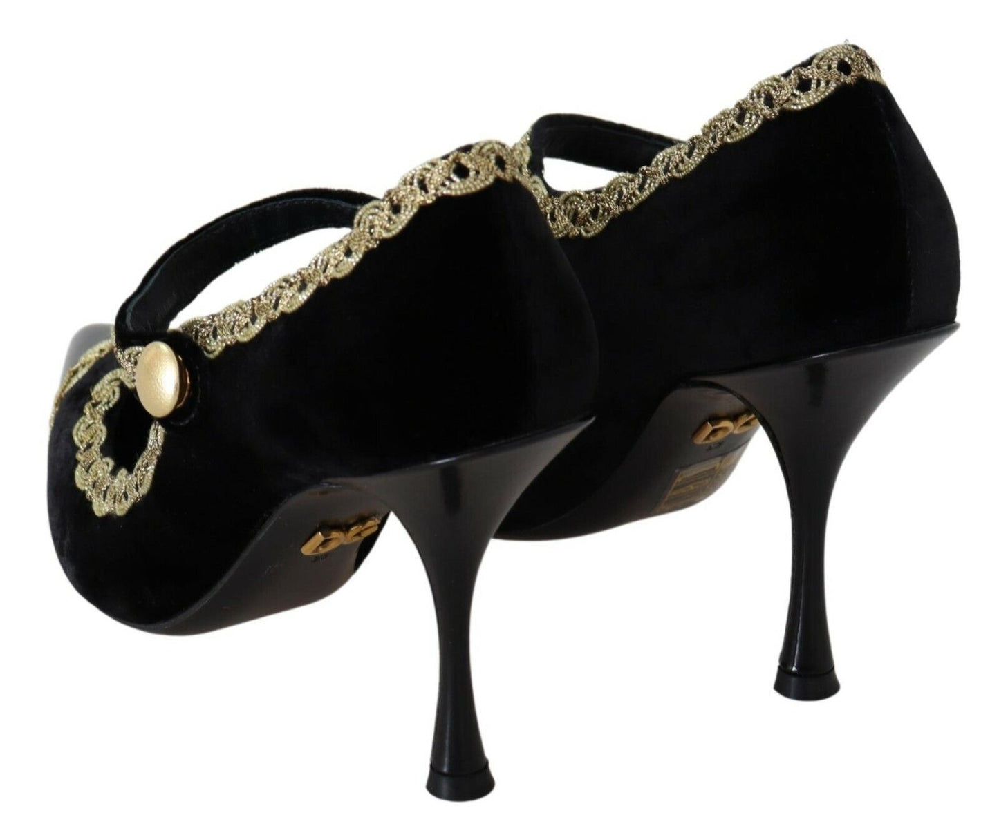 Zapatos de salón Dolce & Gabbana de terciopelo negro adornados tipo Mary Jane