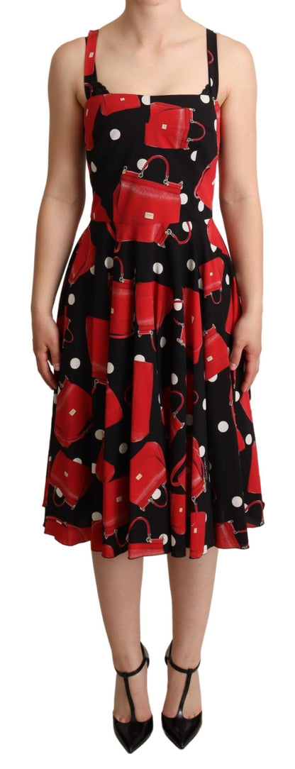 Vestido A-line de largo medio Dolce & Gabbana negro con estampado de bolso rojo