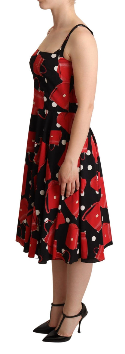 Vestido A-line de largo medio Dolce & Gabbana negro con estampado de bolso rojo