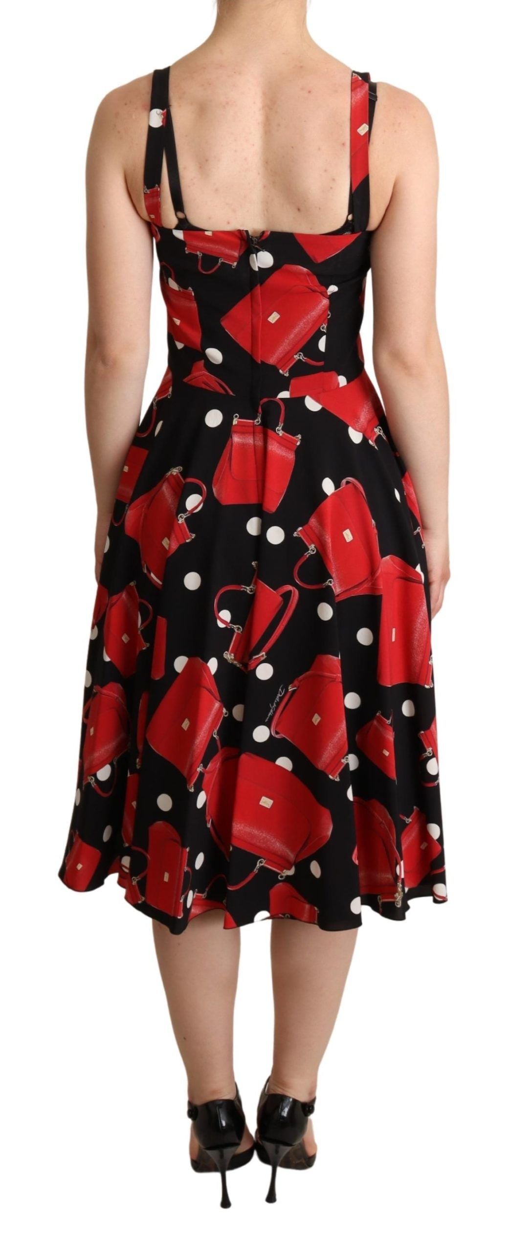 Vestido A-line de largo medio Dolce & Gabbana negro con estampado de bolso rojo