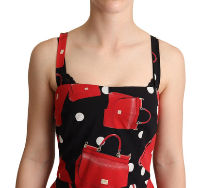 Vestido A-line de largo medio Dolce & Gabbana negro con estampado de bolso rojo