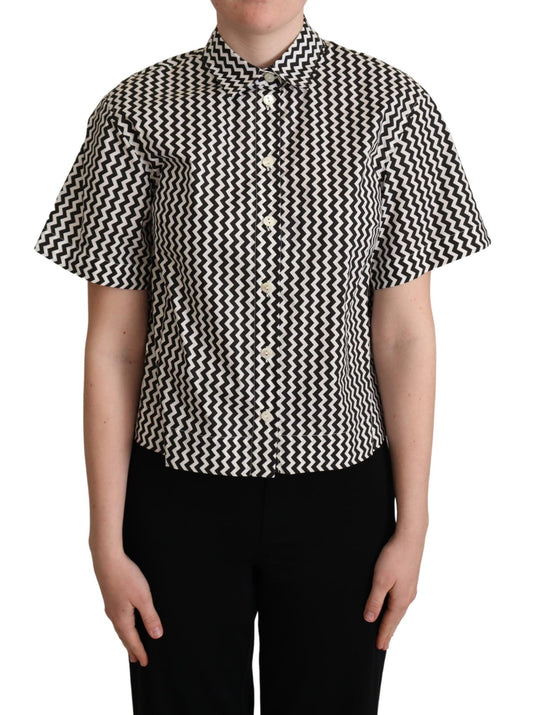 Camisa de algodón con cuello zigzag blanco y negro de Dolce & Gabbana