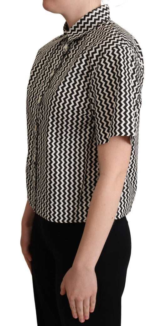 Camisa de algodón con cuello zigzag blanco y negro de Dolce & Gabbana
