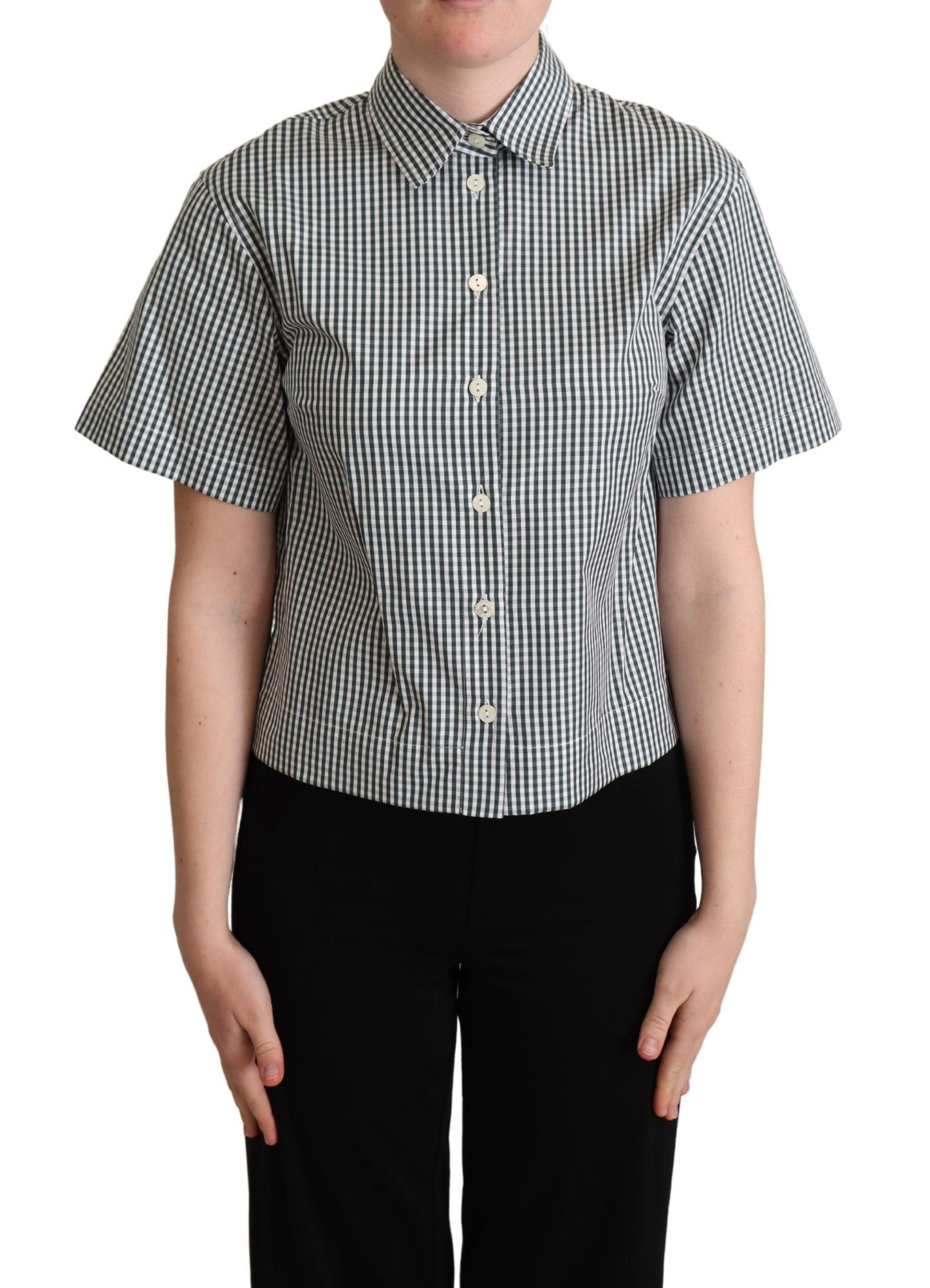 Top blusa camisa a cuadros de algodón blanco y verde de Dolce & Gabbana