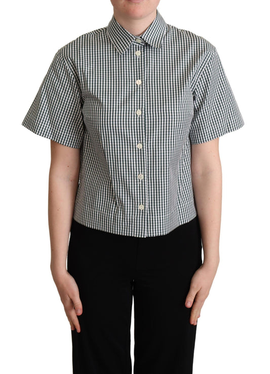 Top blusa camisa a cuadros de algodón blanco y verde de Dolce & Gabbana