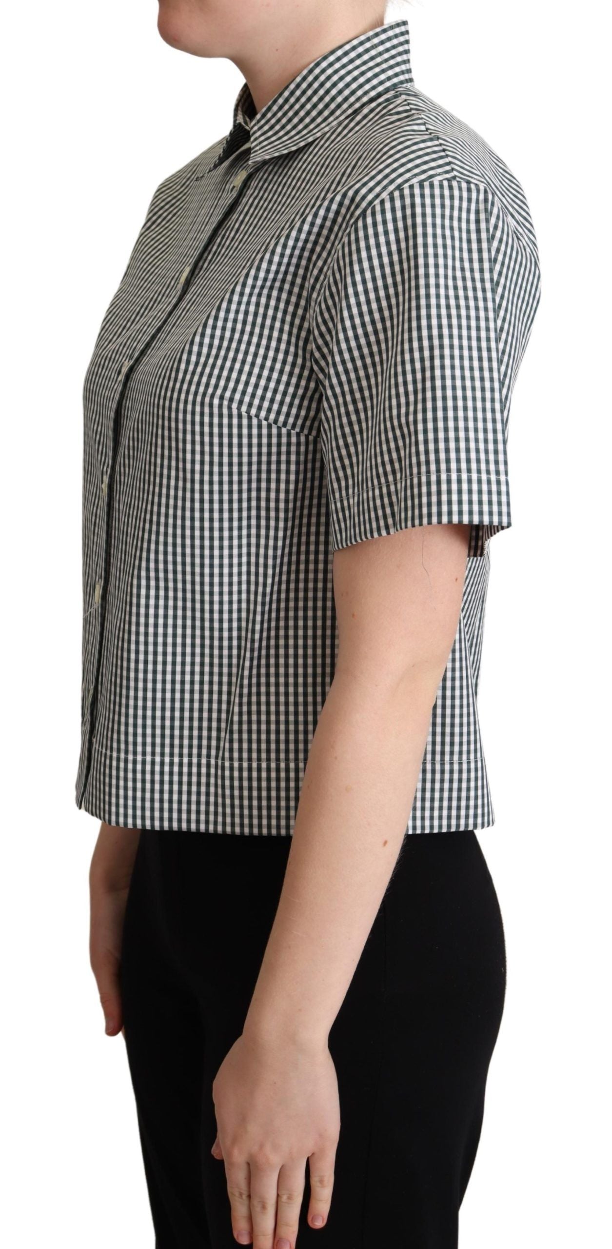 Top blusa camisa a cuadros de algodón blanco y verde de Dolce & Gabbana