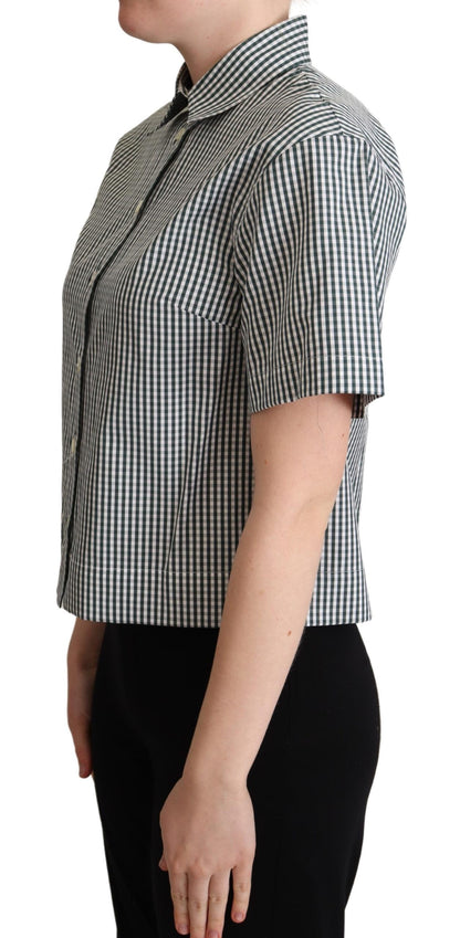 Top blusa camisa a cuadros de algodón blanco y verde de Dolce & Gabbana