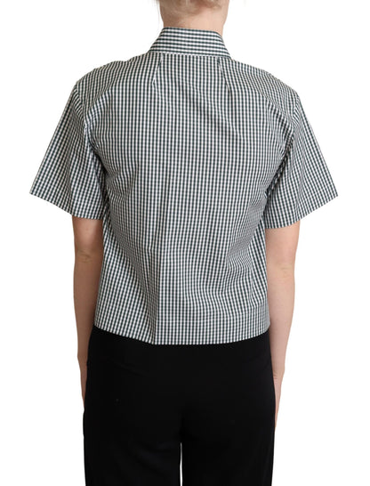 Top blusa camisa a cuadros de algodón blanco y verde de Dolce & Gabbana