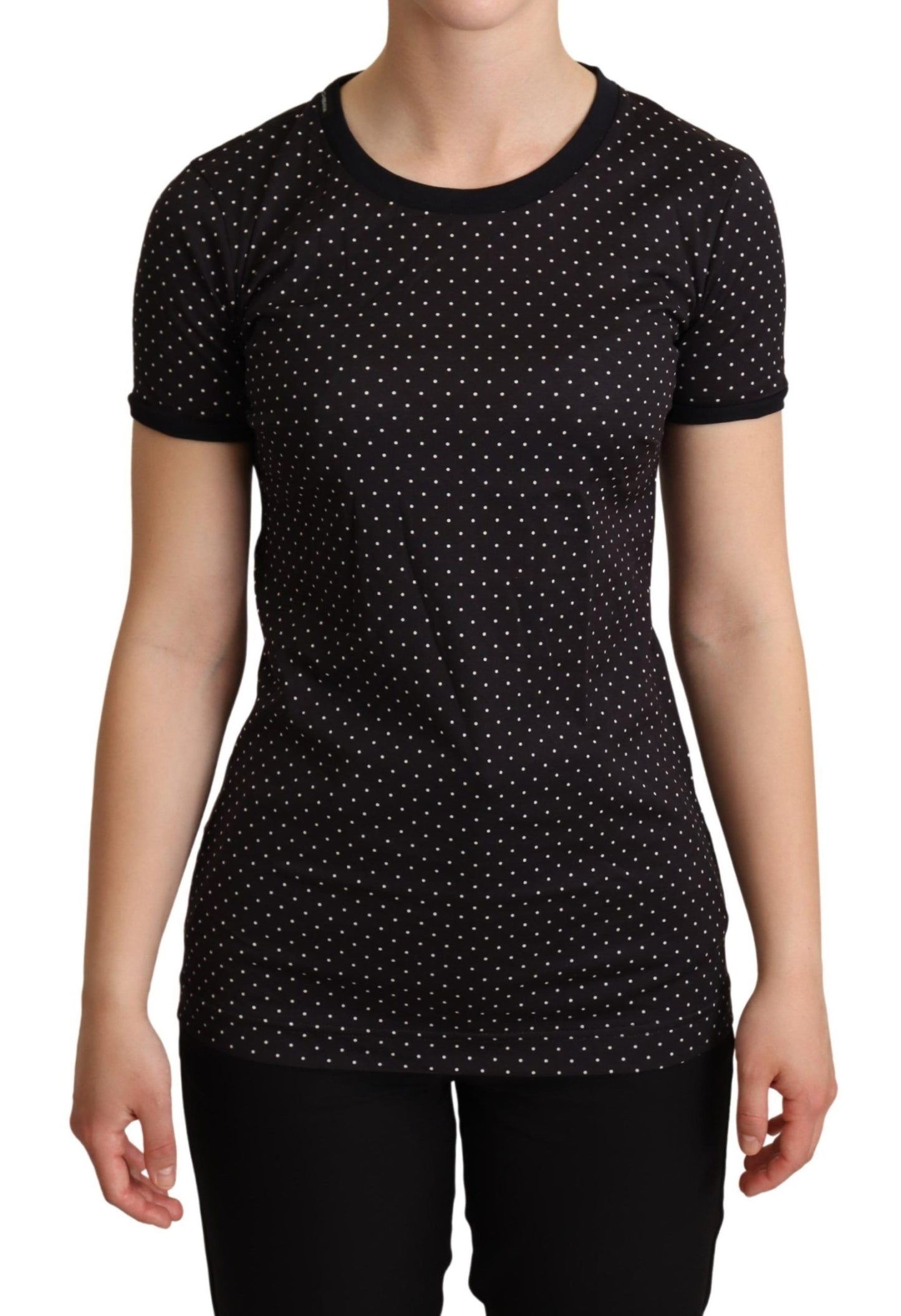 Camiseta de algodón de cuello redondo con lunares negros de Dolce & Gabbana