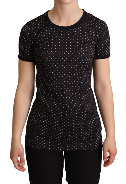 Camiseta de algodón de cuello redondo con lunares negros de Dolce & Gabbana