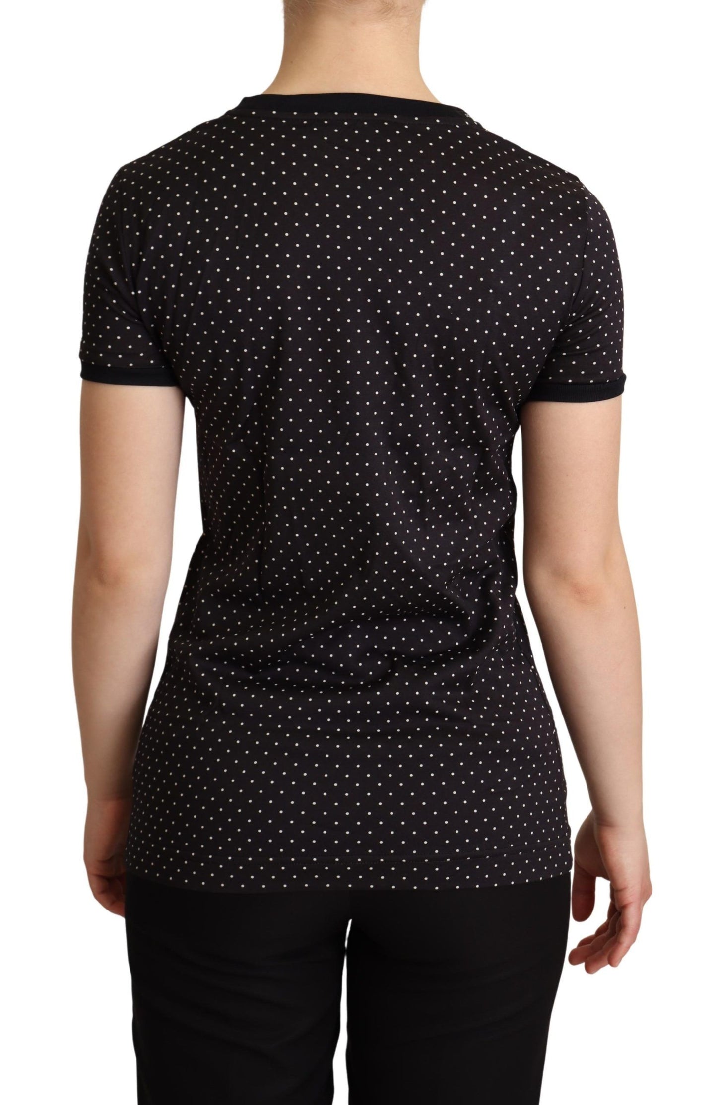 Camiseta de algodón de cuello redondo con lunares negros de Dolce & Gabbana