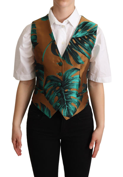 Chaleco Jacquard Verde Hoja Dorado de Dolce & Gabbana