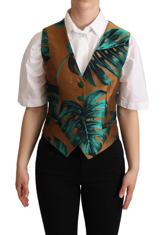 Chaleco Jacquard Verde Hoja Dorado de Dolce & Gabbana