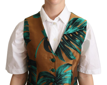 Chaleco Jacquard Verde Hoja Dorado de Dolce & Gabbana