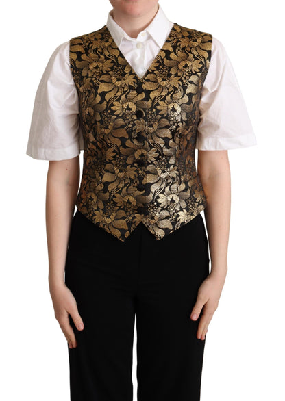 Chaleco de seda jacquard negro y dorado de Dolce & Gabbana