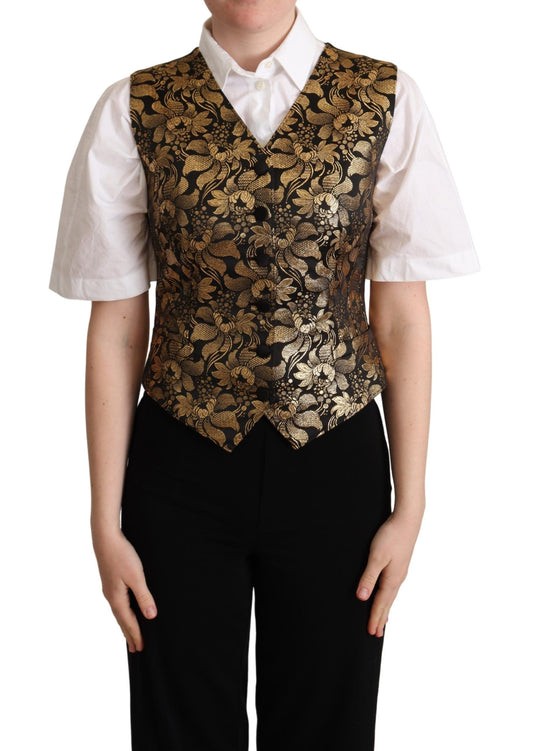 Chaleco de seda jacquard negro y dorado de Dolce & Gabbana