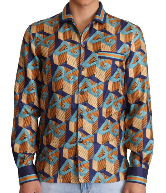 Camisa de seda para hombre con logotipo DG multicolor de Dolce & Gabbana