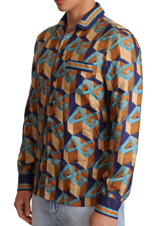 Camisa de seda para hombre con logotipo DG multicolor de Dolce & Gabbana