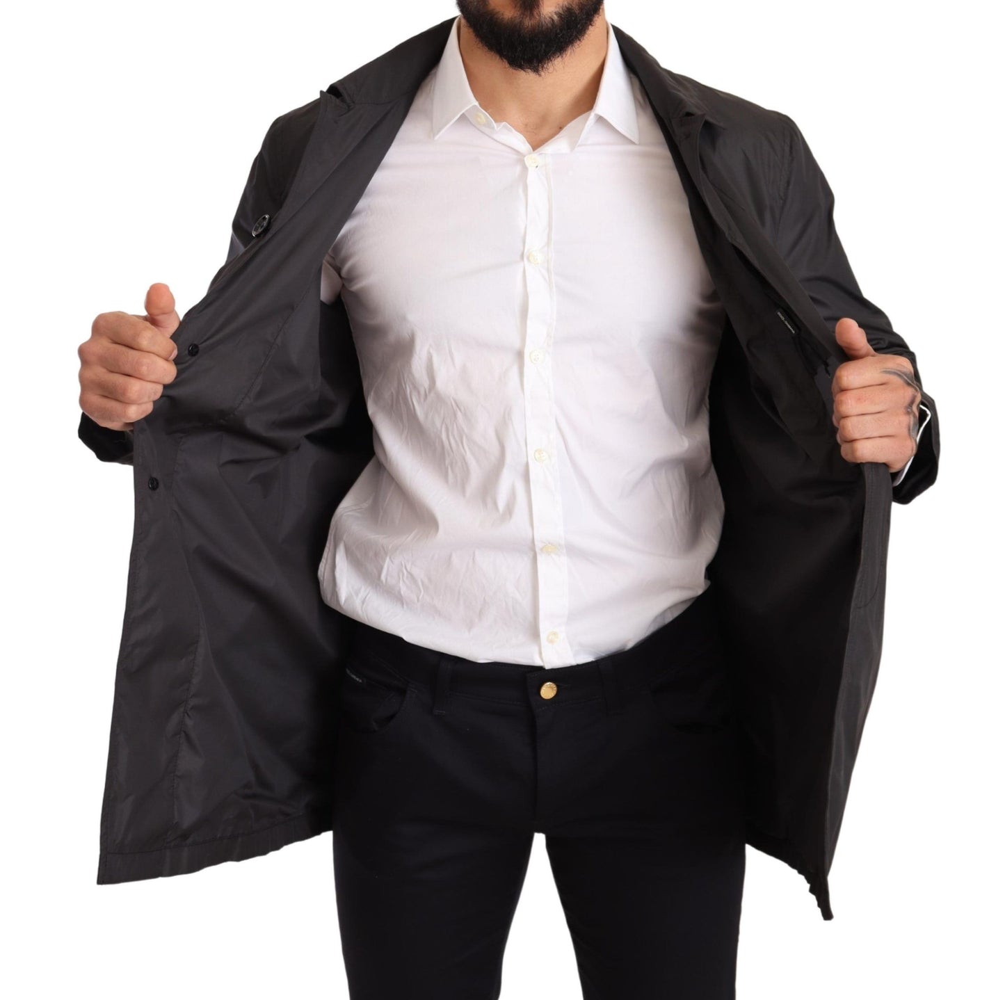 Gabardina de poliéster negra para hombre Dolce & Gabbana