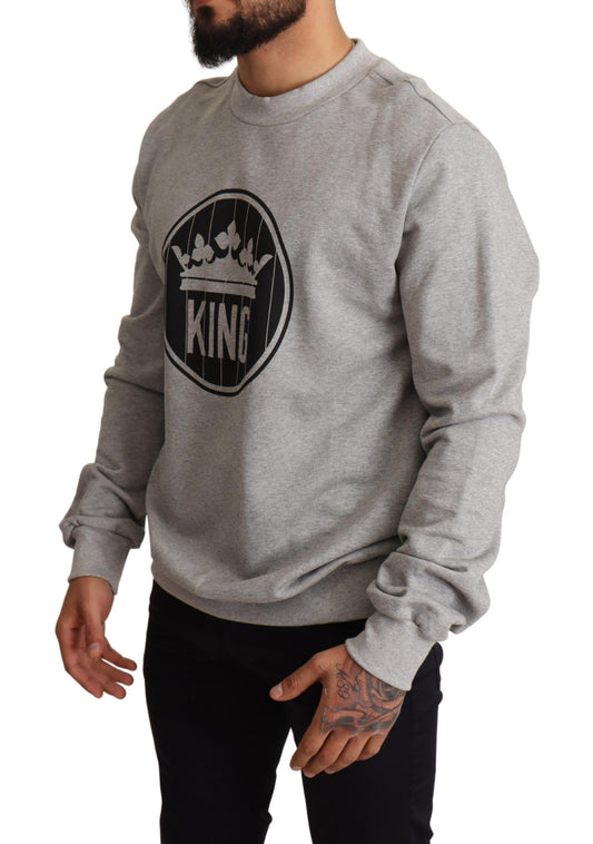 Sudadera de algodón Dolce & Gabbana gris con estampado de corona y rey